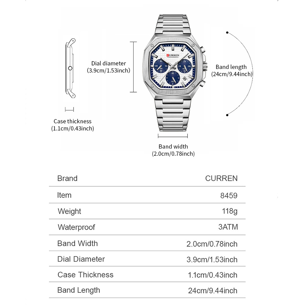 CURREN Luxury Square Chrono Wa - Luxury Watch Dial recension och pris